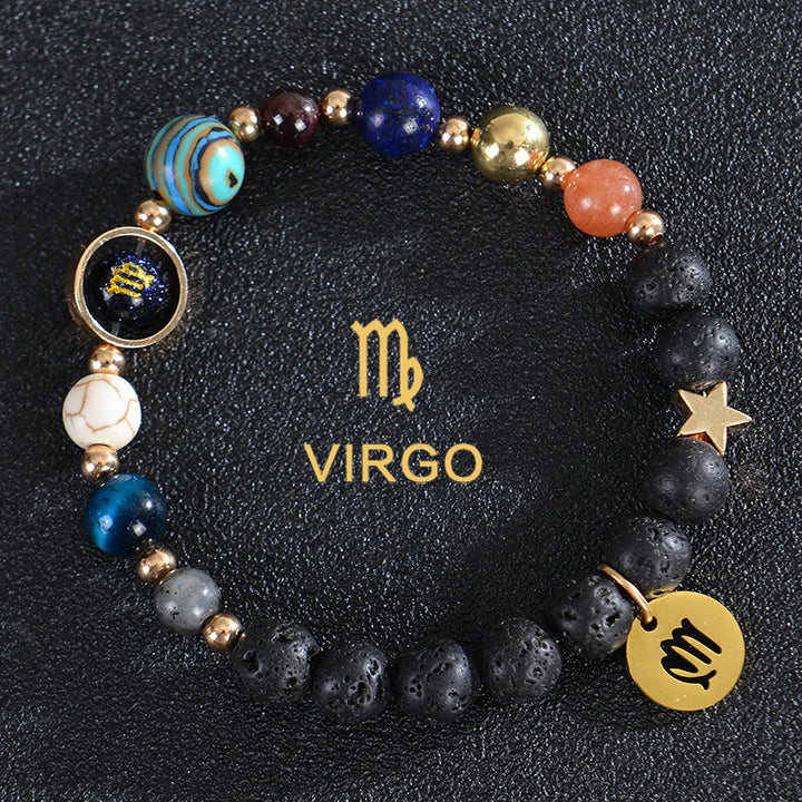 Bracciale Olivenorma con dodici costellazioni e otto pianeti e pietre preziose - Pietra lavica - Vergine - image 21