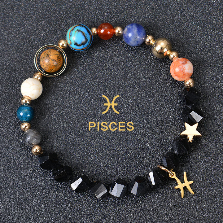 Bracciale Olivenorma con dodici costellazioni e otto pianeti e pietre preziose - Ossidiana Fatta - Pesci - image 39