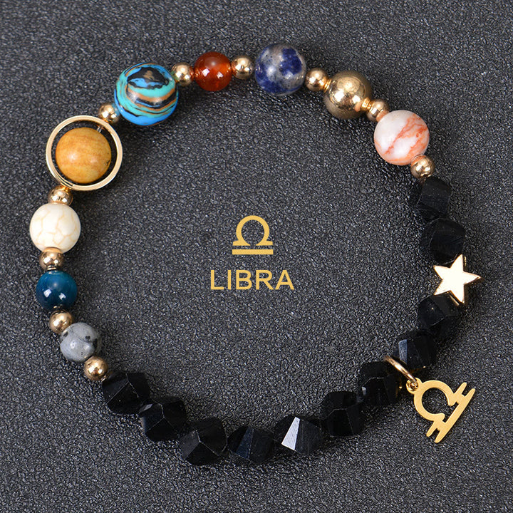 Bracciale Olivenorma con dodici costellazioni e otto pianeti e pietre preziose - Ossidiana Fatta - Libra - image 34