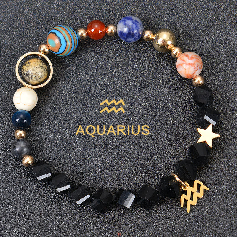Bracciale Olivenorma con dodici costellazioni e otto pianeti e pietre preziose - Ossidiana Fatta - Acquario - image 38