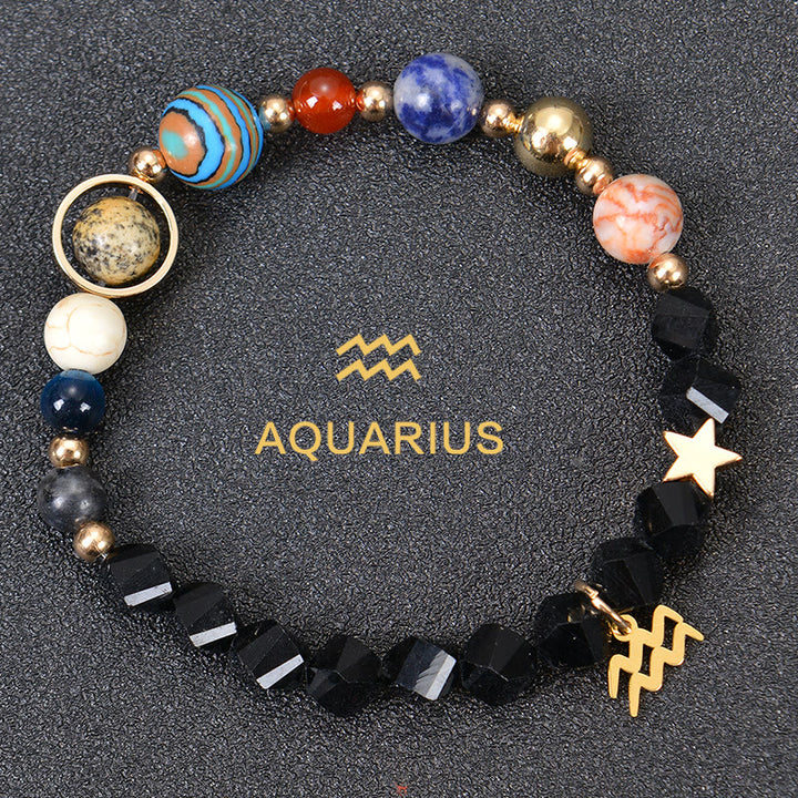 Bracciale Olivenorma con dodici costellazioni e otto pianeti e pietre preziose - Ossidiana Fatta - Acquario - image 38
