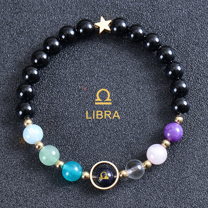 Bracciale Olivenorma con dodici costellazioni e otto pianeti e pietre preziose - Ossidiana rotonda - Libra - image 46