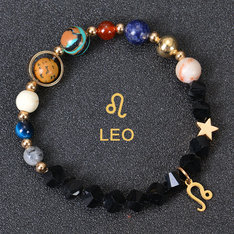 Bracciale Olivenorma con dodici costellazioni e otto pianeti e pietre preziose - Ossidiana Fatta - Leone - image 32