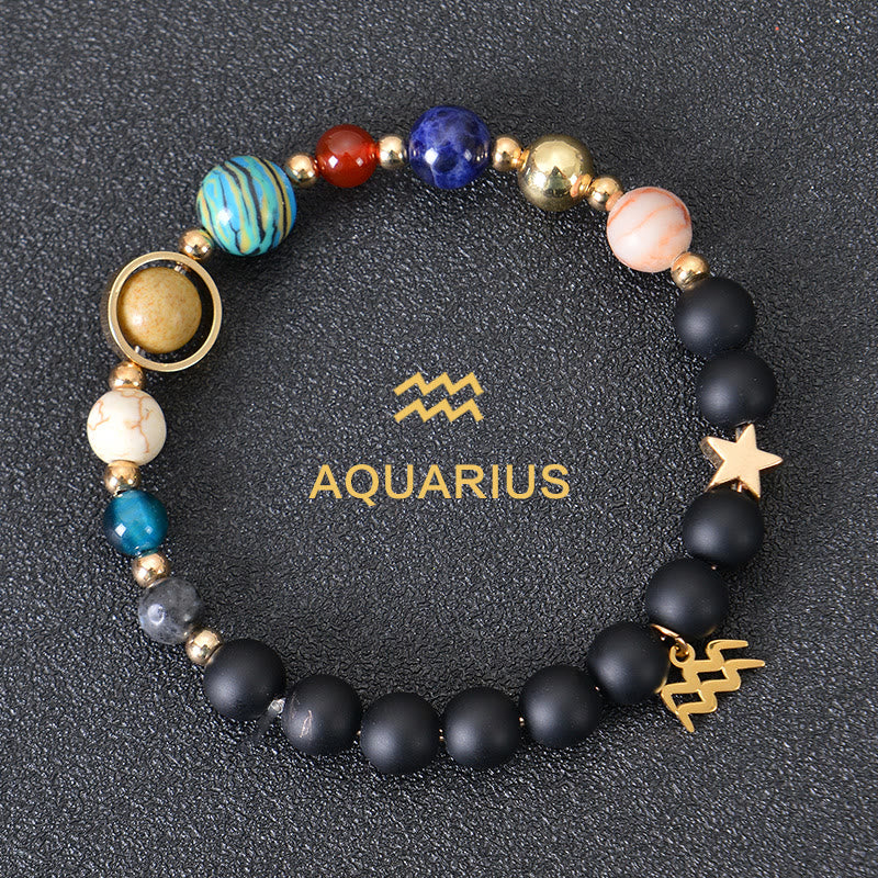 Bracciale Olivenorma con dodici costellazioni e otto pianeti e pietre preziose - Onice nero - Acquario - image 14