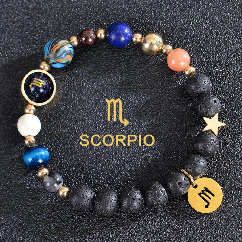 Bracciale Olivenorma con dodici costellazioni e otto pianeti e pietre preziose - Pietra lavica - Scorpione - image 23