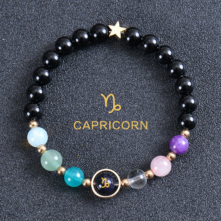Bracciale Olivenorma con dodici costellazioni e otto pianeti e pietre preziose - Ossidiana rotonda - Capricorno - image 49