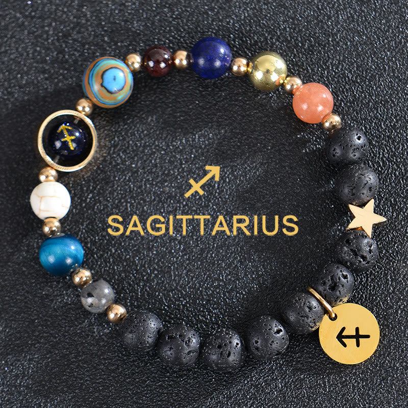 Bracciale Olivenorma con dodici costellazioni e otto pianeti e pietre preziose - Pietra lavica - Sagittario - image 24