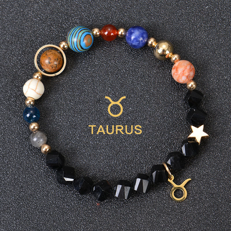 Bracciale Olivenorma con dodici costellazioni e otto pianeti e pietre preziose - Ossidiana Fatta - Toro - image 29