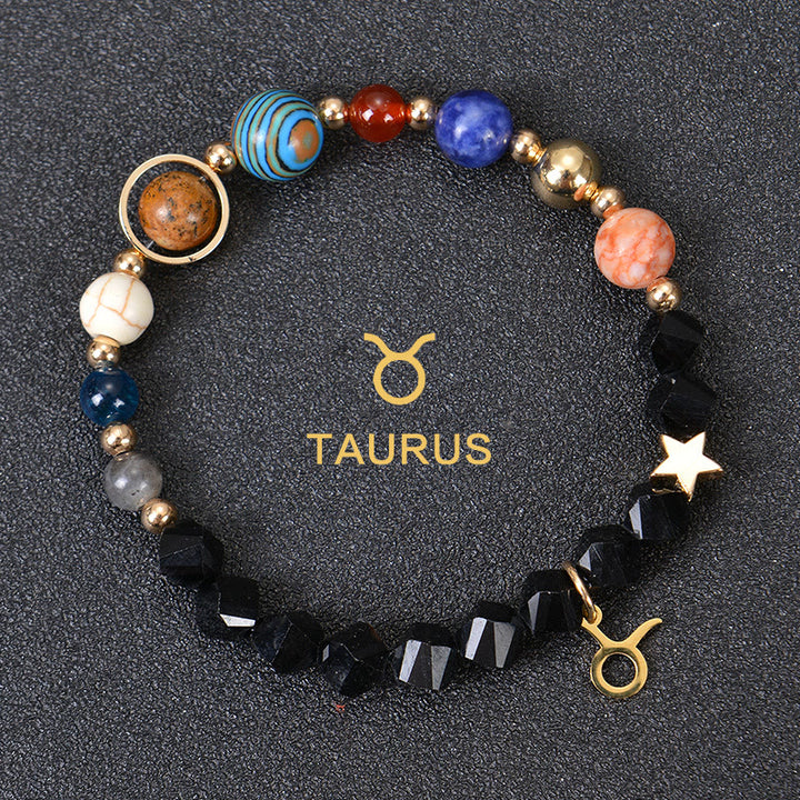 Bracciale Olivenorma con dodici costellazioni e otto pianeti e pietre preziose - Ossidiana Fatta - Toro - image 29