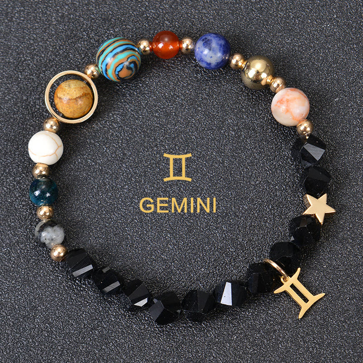 Bracciale Olivenorma con dodici costellazioni e otto pianeti e pietre preziose - Ossidiana Fatta - Gemelli - image 30