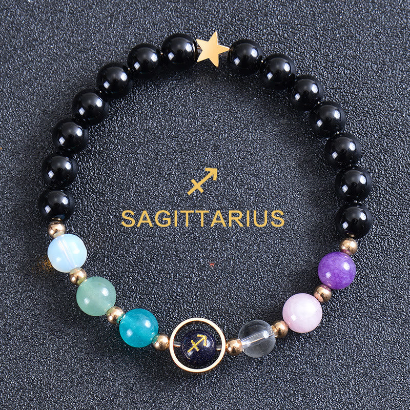 Bracciale Olivenorma con dodici costellazioni e otto pianeti e pietre preziose - Ossidiana rotonda - Sagittario - image 48