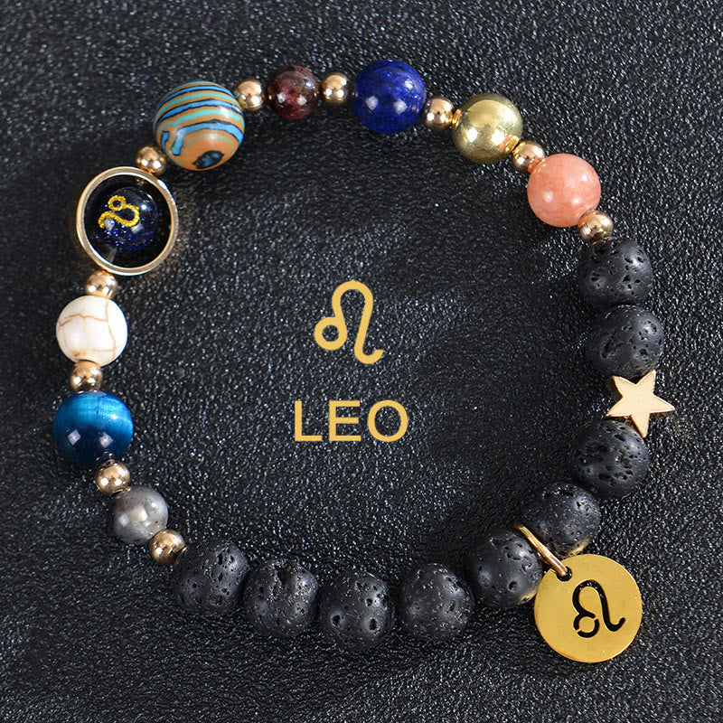 Bracciale Olivenorma con dodici costellazioni e otto pianeti e pietre preziose - Pietra lavica - Leone - image 20