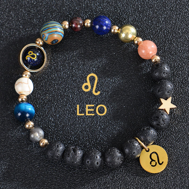 Bracciale Olivenorma con dodici costellazioni e otto pianeti e pietre preziose - Pietra lavica - Leone - image 20