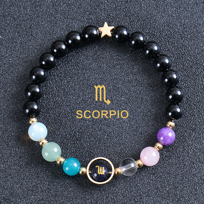 Bracciale Olivenorma con dodici costellazioni e otto pianeti e pietre preziose - Ossidiana rotonda - Scorpione - image 47