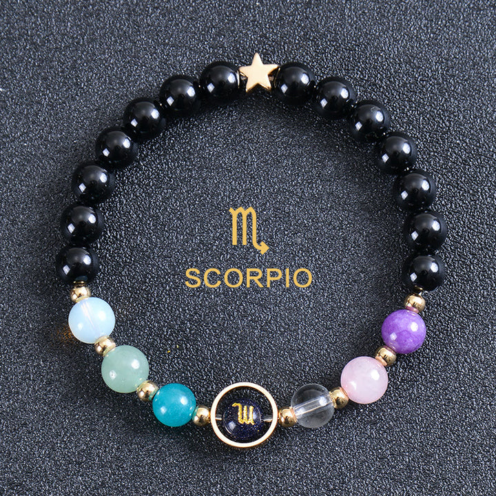 Bracciale Olivenorma con dodici costellazioni e otto pianeti e pietre preziose - Ossidiana rotonda - Scorpione - image 47