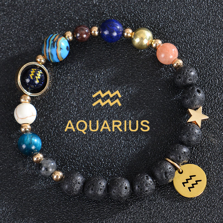 Bracciale Olivenorma con dodici costellazioni e otto pianeti e pietre preziose - Pietra lavica - Acquario - image 26