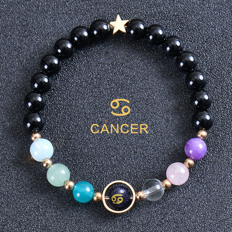 Bracciale Olivenorma con dodici costellazioni e otto pianeti e pietre preziose - Ossidiana rotonda - Cancro - image 43