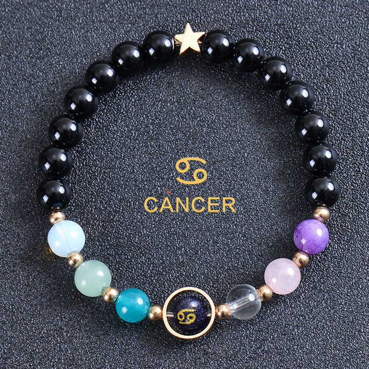 Bracciale Olivenorma con dodici costellazioni e otto pianeti e pietre preziose - Ossidiana rotonda - Cancro - image 43