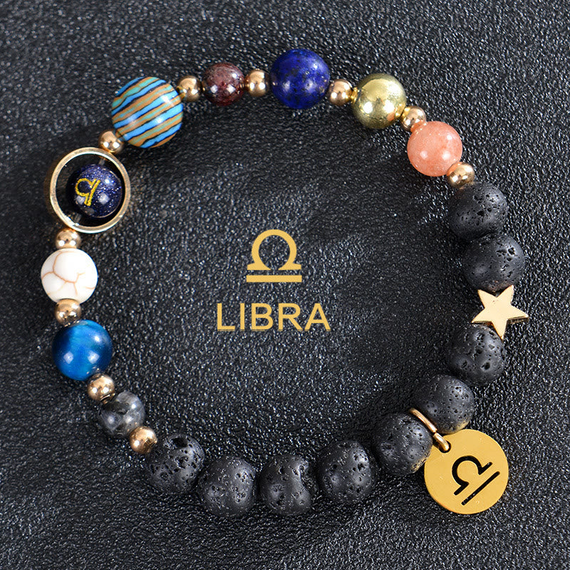 Bracciale Olivenorma con dodici costellazioni e otto pianeti e pietre preziose - Pietra lavica - Libra - image 22