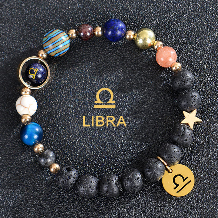 Bracciale Olivenorma con dodici costellazioni e otto pianeti e pietre preziose - Pietra lavica - Libra - image 22