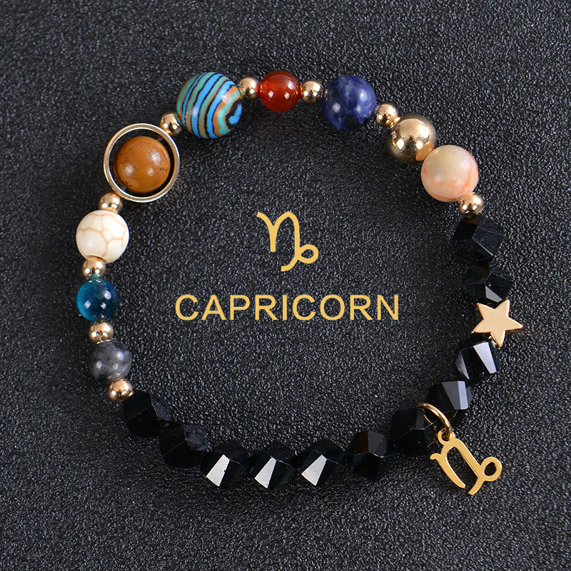 Bracciale Olivenorma con dodici costellazioni e otto pianeti e pietre preziose - Ossidiana Fatta - Capricorno - image 37