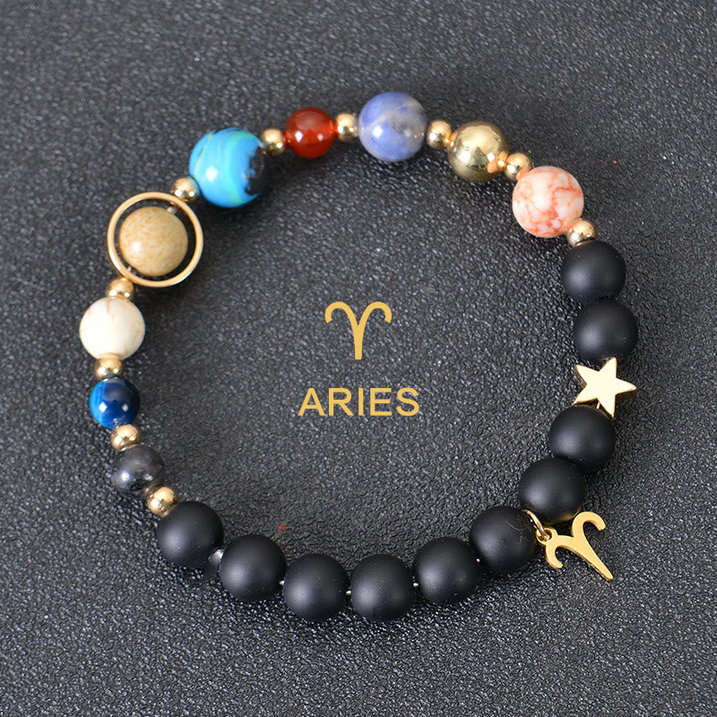 Bracciale Olivenorma con dodici costellazioni e otto pianeti e pietre preziose - Onice nero - Ariete - image 2