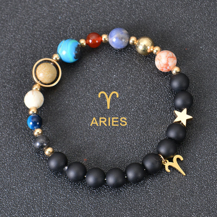Bracciale Olivenorma con dodici costellazioni e otto pianeti e pietre preziose - Onice nero - Ariete - image 2