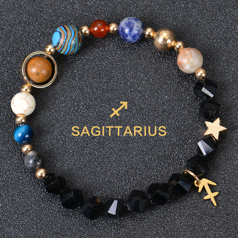Bracciale Olivenorma con dodici costellazioni e otto pianeti e pietre preziose - Ossidiana Fatta - Sagittario - image 36