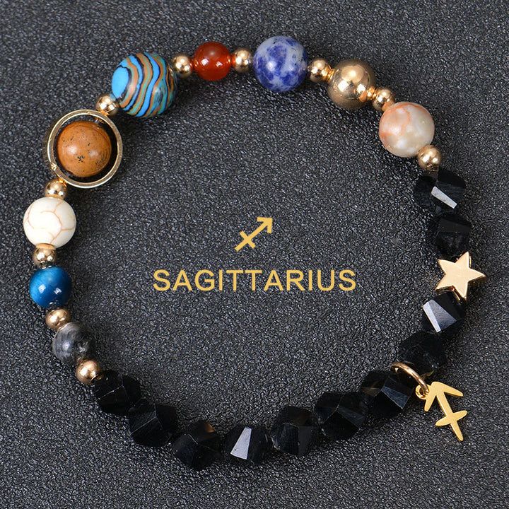 Bracciale Olivenorma con dodici costellazioni e otto pianeti e pietre preziose - Ossidiana Fatta - Sagittario - image 36