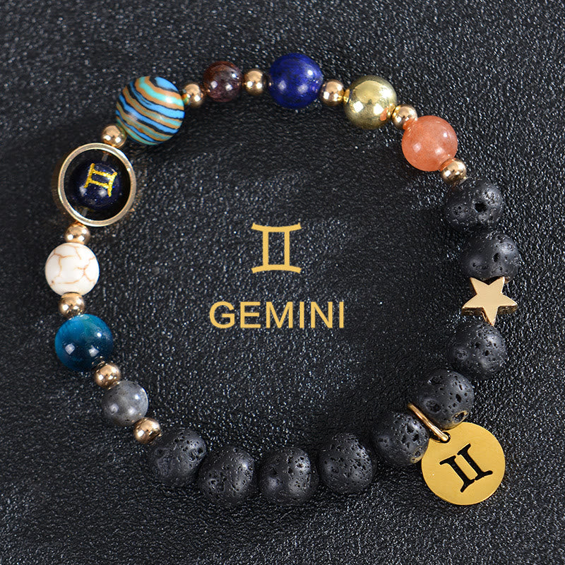Bracciale Olivenorma con dodici costellazioni e otto pianeti e pietre preziose - Pietra lavica - Gemelli - image 18