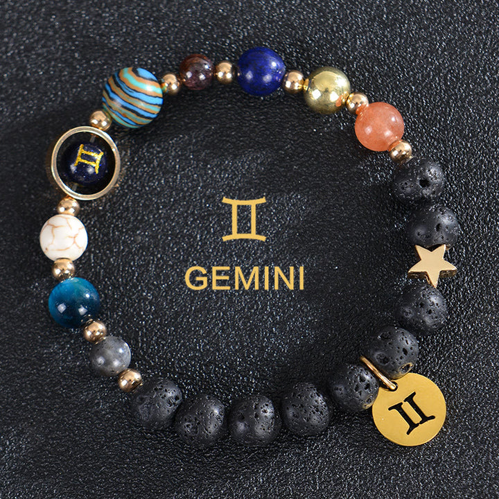 Bracciale Olivenorma con dodici costellazioni e otto pianeti e pietre preziose - Pietra lavica - Gemelli - image 18