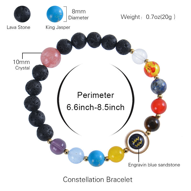 Bracciale Olivenorma con otto pianeti e pietra lavica dello zodiaco - image 3