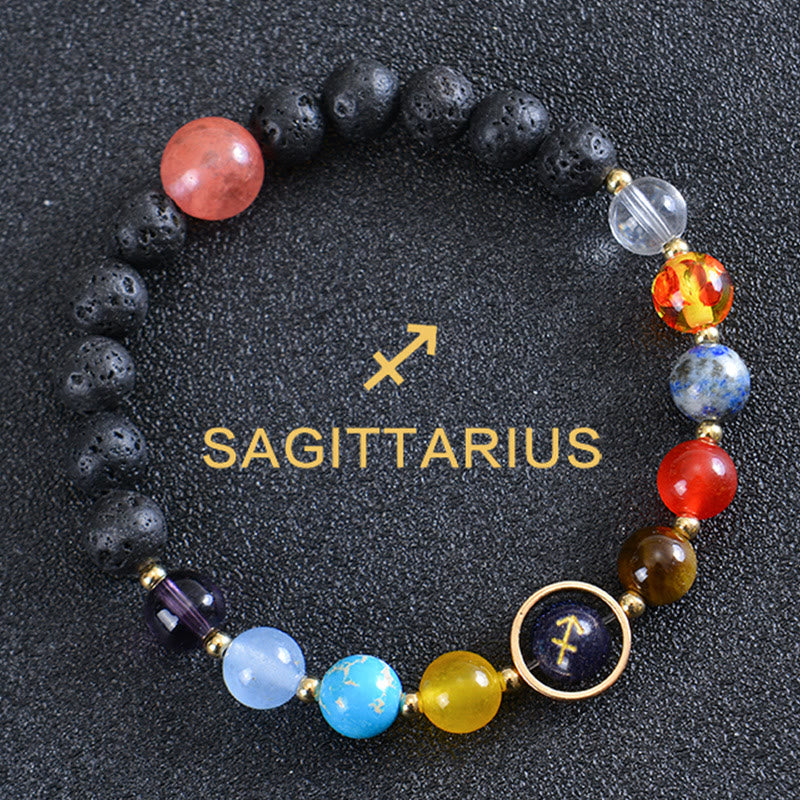 Bracciale Olivenorma con otto pianeti e pietra lavica dello zodiaco - Sagittario - image 7