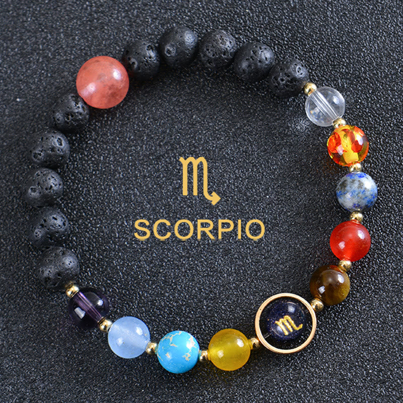 Bracciale Olivenorma con otto pianeti e pietra lavica dello zodiaco - Scorpione - image 6