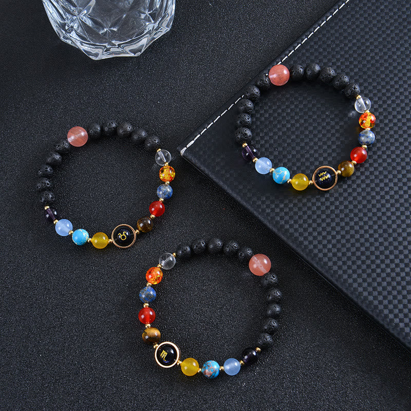 Bracciale Olivenorma con otto pianeti e pietra lavica dello zodiaco - image 17