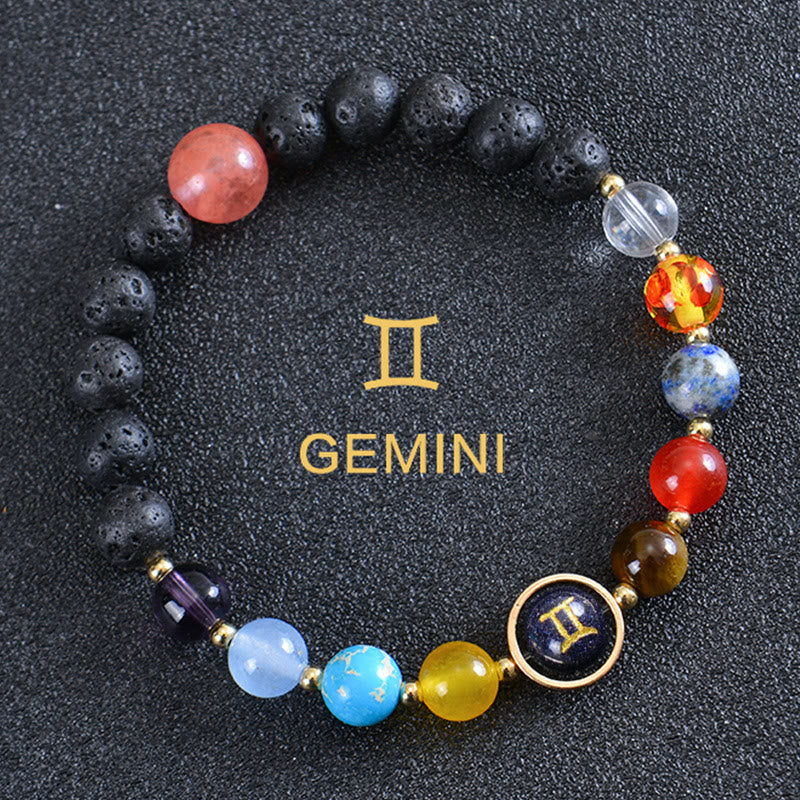 Bracciale Olivenorma con otto pianeti e pietra lavica dello zodiaco - Gemelli - image 13