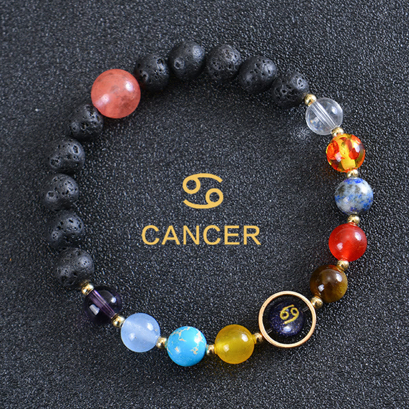 Bracciale Olivenorma con otto pianeti e pietra lavica dello zodiaco - Cancro - image 14