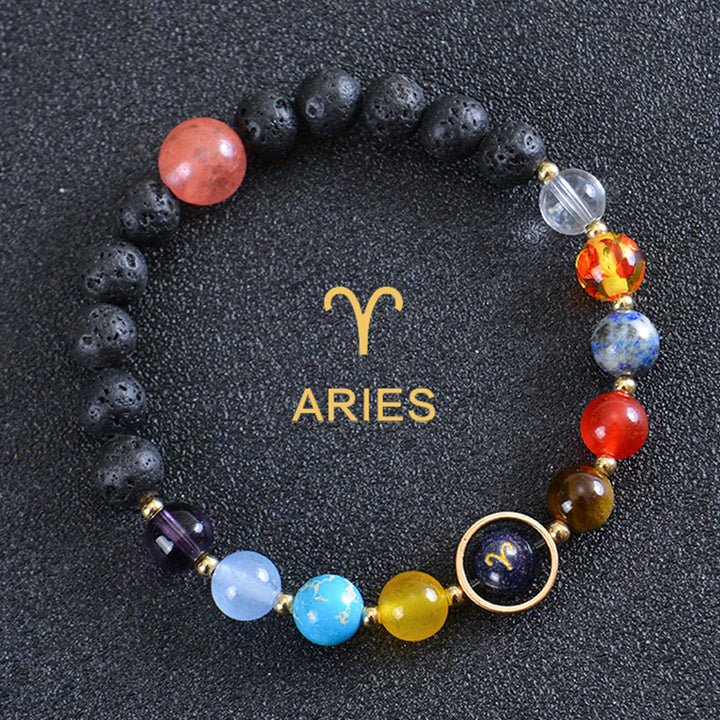 Bracciale Olivenorma con otto pianeti e pietra lavica dello zodiaco - Ariete - image 11