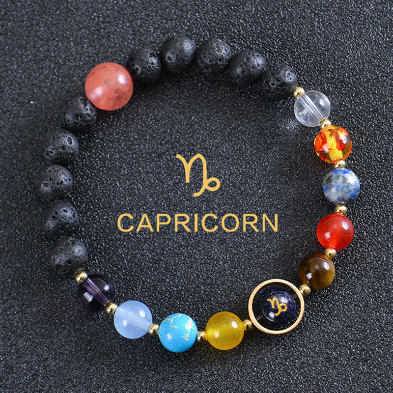 Bracciale Olivenorma con otto pianeti e pietra lavica dello zodiaco - Capricorno - image 8