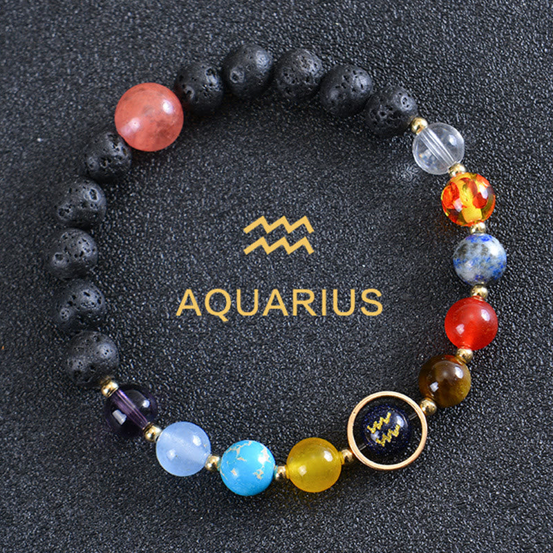 Bracciale Olivenorma con otto pianeti e pietra lavica dello zodiaco - Acquario - image 9