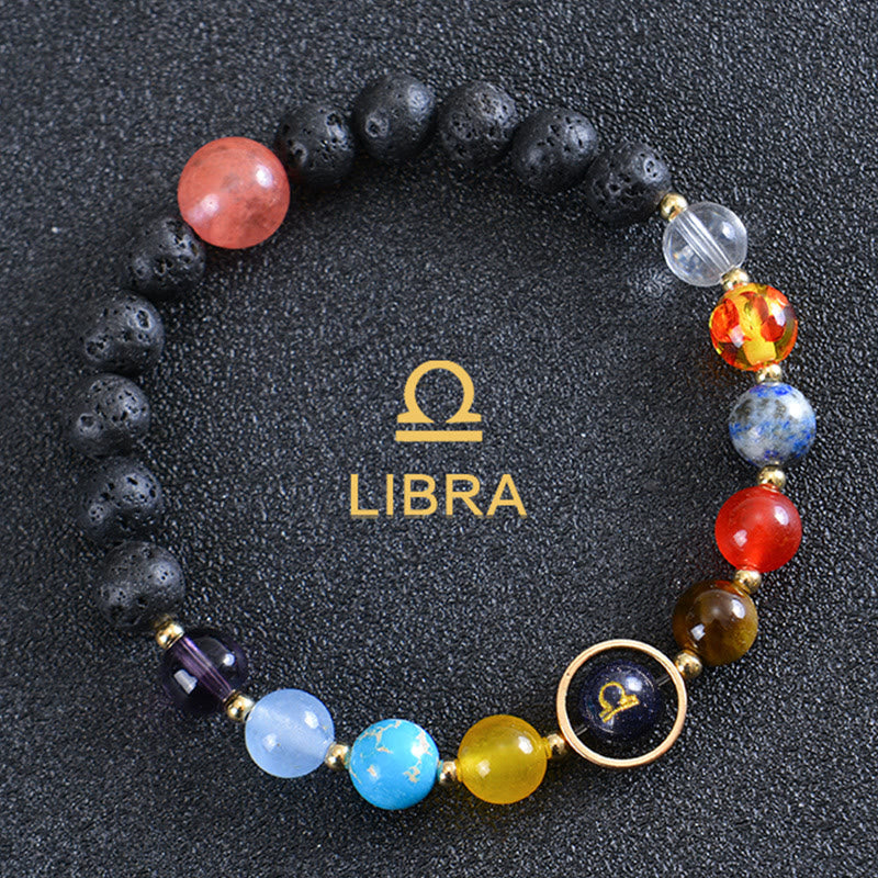 Bracciale Olivenorma con otto pianeti e pietra lavica dello zodiaco - Libra - image 1