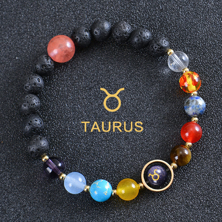 Bracciale Olivenorma con otto pianeti e pietra lavica dello zodiaco - Toro - image 12