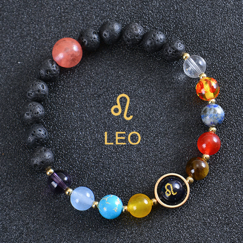 Bracciale Olivenorma con otto pianeti e pietra lavica dello zodiaco - Leone - image 15