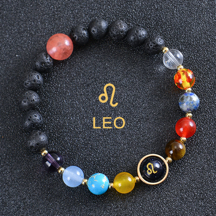 Bracciale Olivenorma con otto pianeti e pietra lavica dello zodiaco - Leone - image 15