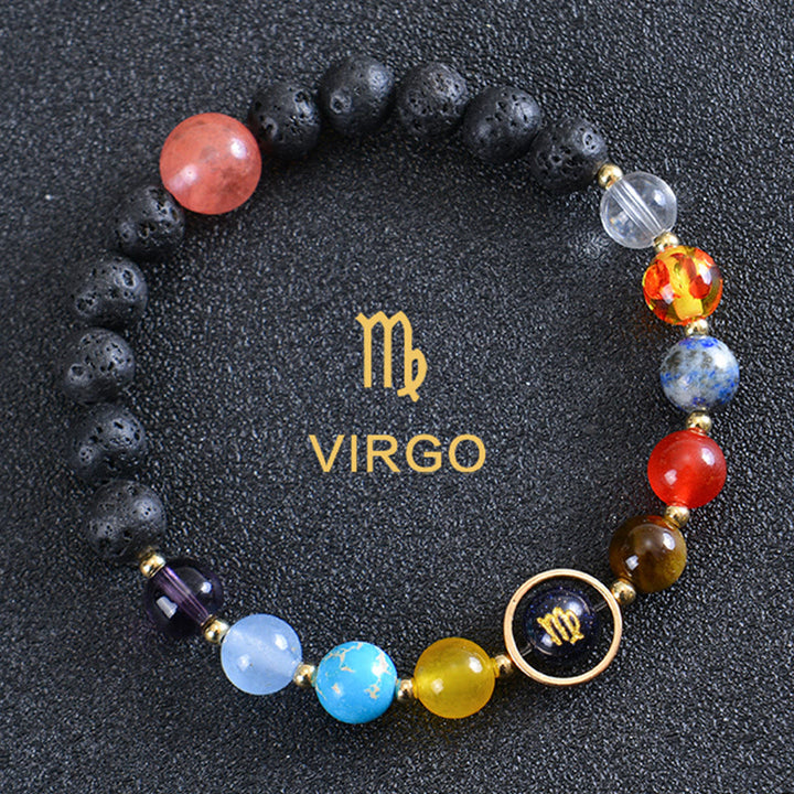 Bracciale Olivenorma con otto pianeti e pietra lavica dello zodiaco - Vergine - image 16