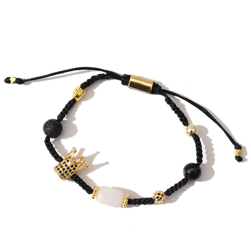 Bracciale intrecciato regolabile con pietre preziose curative Olivenorma - Quarzo rosa + pietra lavica + onice nero - image 17