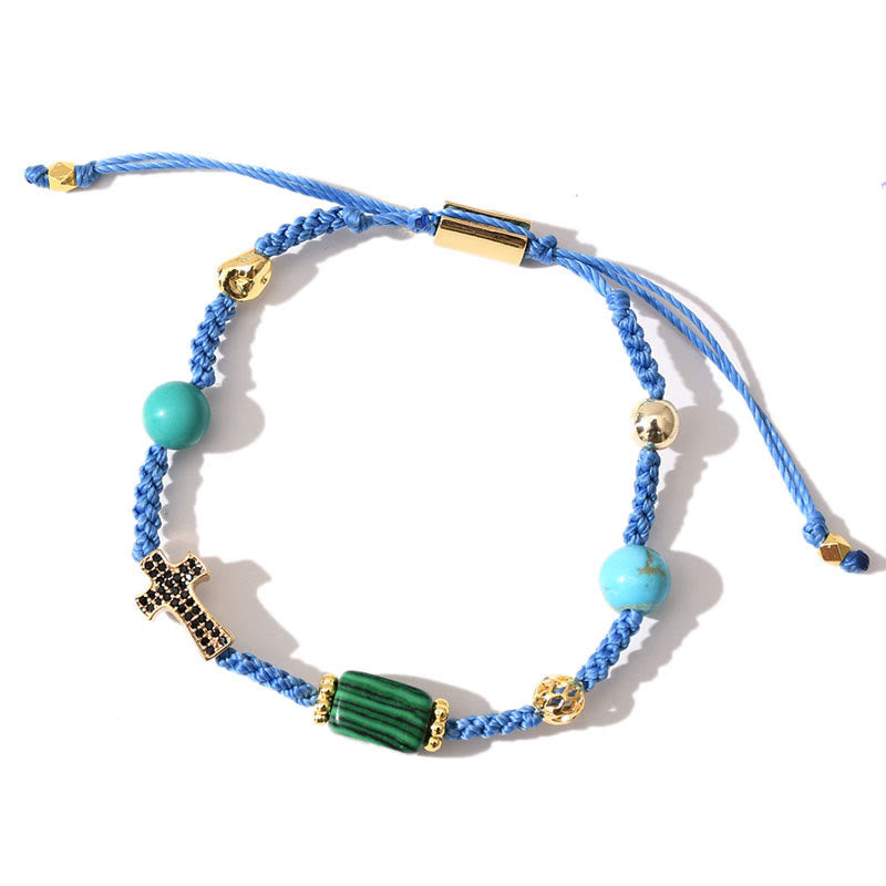 Bracciale intrecciato regolabile con pietre preziose curative Olivenorma - Malachite + Turchese - image 13