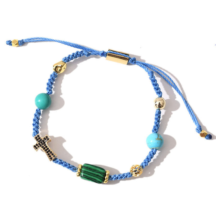 Bracciale intrecciato regolabile con pietre preziose curative Olivenorma - Malachite + Turchese - image 13
