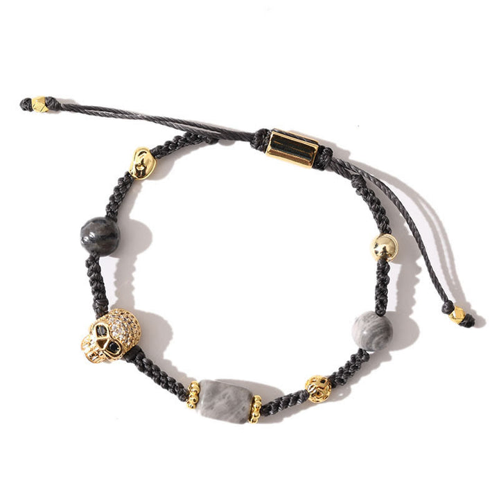 Bracciale intrecciato regolabile con pietre preziose curative Olivenorma - Diaspro grigio + tormalina nera - image 26