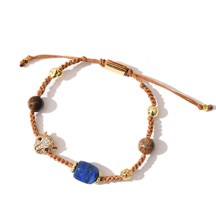 Bracciale intrecciato regolabile con pietre preziose curative Olivenorma - Lapislazzuli + Occhio di tigre + Bronzite - image 2